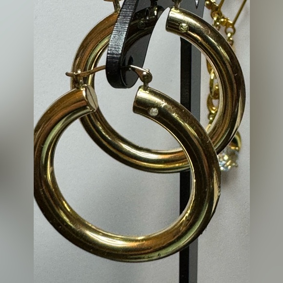 14k Israel Yellow Gold Unique Hoop Earrings With Diamond - Picture 3 of 14